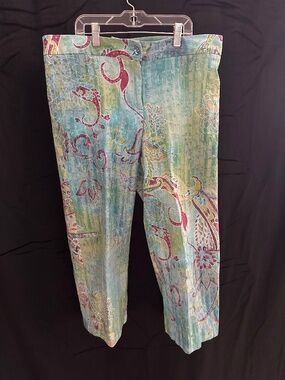KYE by Kathleen Kye, high end multicolor floral art pattern crop pants size 12